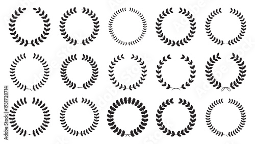 Laurel wreath collection featuring various circular leaf borders for awards insignias and heraldry