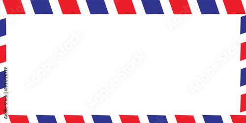 Airmail Envelope frame images with strips. International vintage letter border. Retro air mail postcard with blue and red stripes.  Empty classic postal frame. Vector illustration