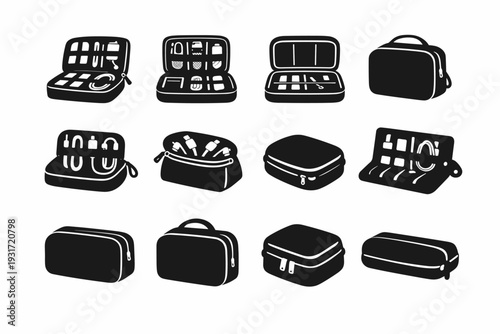 Travel organizer holder geometry case generation utility vector accessory image simple silhouette