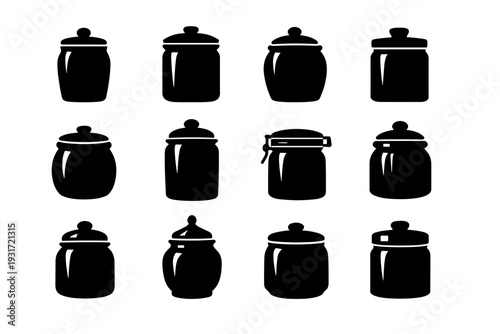 Icon ceramic black vessel canister generation form vector image food simple filled