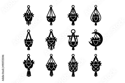 Simple suspension hanger textile plant organic vector icon filled generation boho macramé
