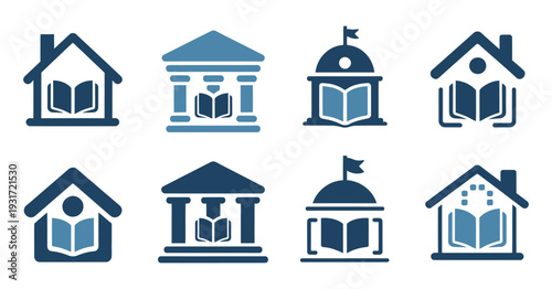 Educational Institutions and Buildings with Open Books Symbolizing Learning, Knowledge, Academic Growth, and Intellectual Development in Vector Illustration.