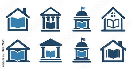 Educational Institutions and Buildings with Open Books Symbolizing Learning, Knowledge, Academic Growth, and Intellectual Development in Vector Illustration.