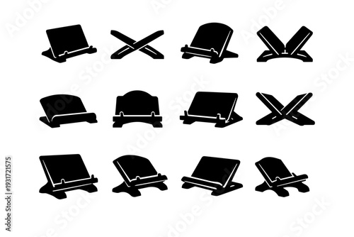 Reading icons wooden holder support timeless stand icon curved silhouette book vector