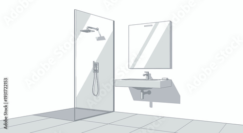 Modern bathroom interior with shower and sink vector on isolated  white background.