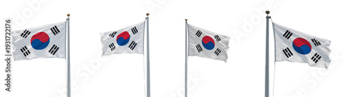 Bild auf Leinwand South Korea flag on pole set, waving national Korean Taegeukgi, Seoul country sy
