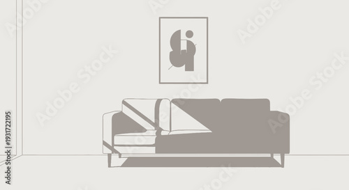 Modern minimalist living room with abstract art vector on isolated  white background.