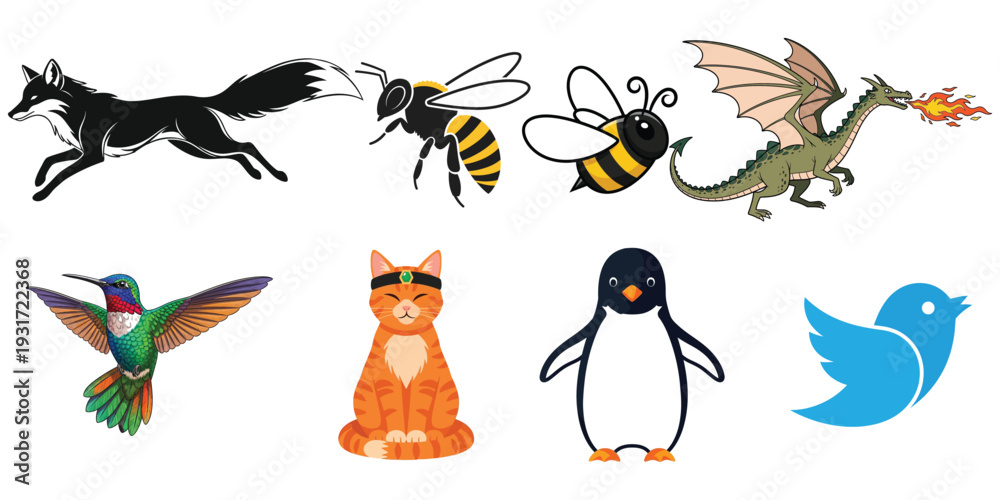 Obraz premium A collection of whimsical animal illustrations in a single frame