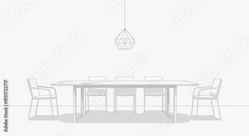 Modern dining room with minimalist table and chairs vector on isolated  white background.