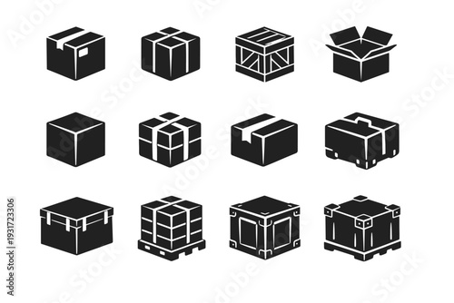 Box generation sealed unit cube logistics carton solid icon simple image vector
