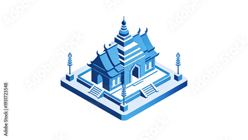 A fantasy fairytale castle silhouette towers over a medieval village landscape in this vector art illustration featuring cartoon palace architecture against a clear sky design