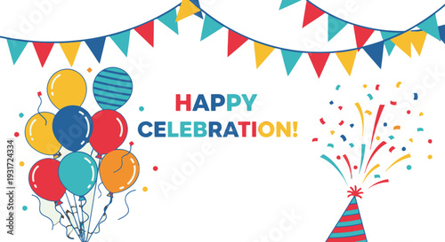 Colorful Party Celebration with Balloons and Confetti.