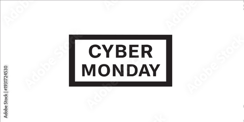 Minimal flat vector rectangular banner badge with text “CYBER MONDAY” in bold modern typography, solid black monochrome design, clean layout, isolated on white background.