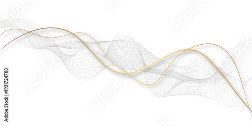 Abstract wave element for design. Digital frequency track equalizer. Stylized line art background. Vector illustration. Wave with lines created using blend tool. Curved wavy line, valleys is featured.