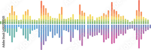 Vibrant audio equalizer bars displaying dynamic sound wave pattern in minimal clean smooth line art vector style.