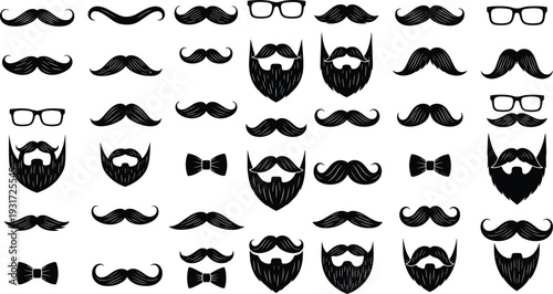 Mustache and Beard Silhouettes Collection Hipster Facial Hair Vector Set