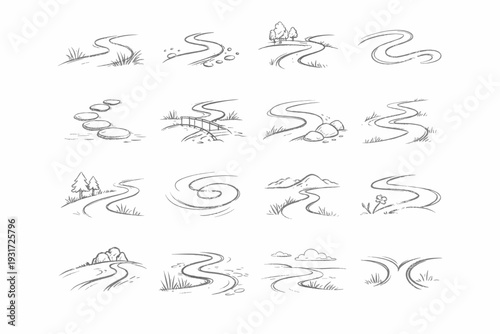 Gentle generation image icon pencil path trail flow calm graphite trace vector