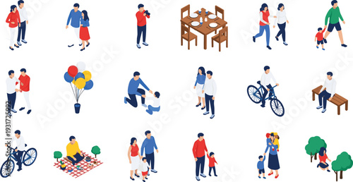 Family Activities Collection Parents and Children Spending Time Together Vector Illustration Set