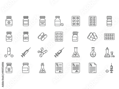 Medicine Icons Healthcare Pharmacy Drug Symbols Medical Research