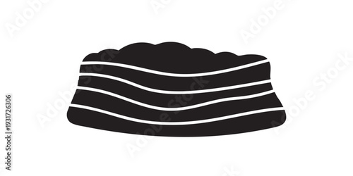 Minimal flat vector icon representing geological strata layers, simple solid black silhouette, clean monochrome design, isolated on white background.