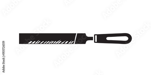 Minimal flat vector icon of a metal edge file tool, simple solid black silhouette, clean monochrome design, isolated on white background.