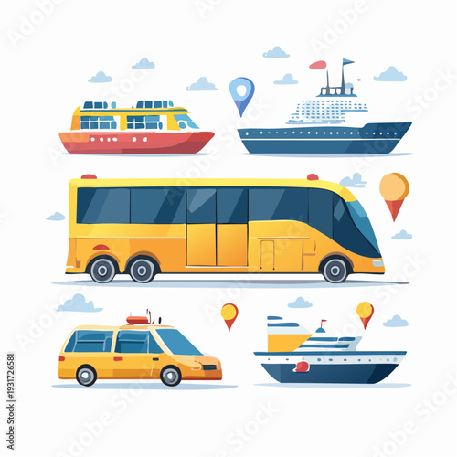 Vector Set of Various Modes of Transportation for Travel and Commuting