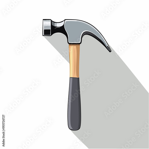 Realistic Illustration of a Classic Claw Hammer with a Wooden Handle and Metal Head