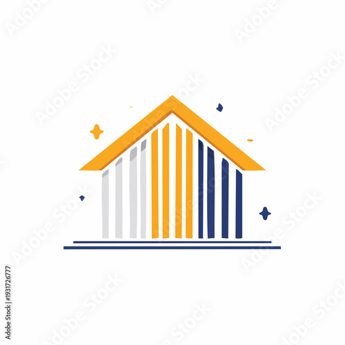Abstract House Icon with Vertical Stripes and Geometric Accent Shapes