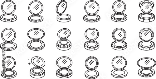 Black and white line of open compacts makeup beauty cosmetics line black and white