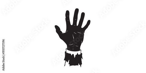 Minimal flat vector icon of a zombie hand, simple solid black silhouette, clean monochrome design, centered composition, isolated on white background.