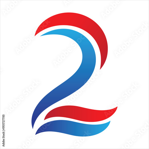 Stylized red and blue number two graphic design element