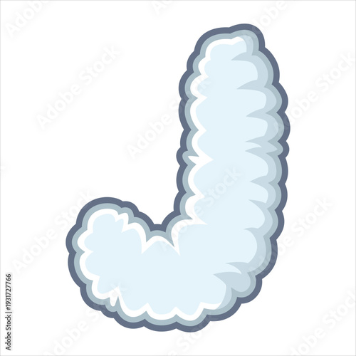 A cartoonish illustration of a white cloud shaped like the letter L