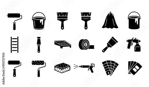 Clean Black Silhouette DIY Painting and Decorating Icons Vector Set