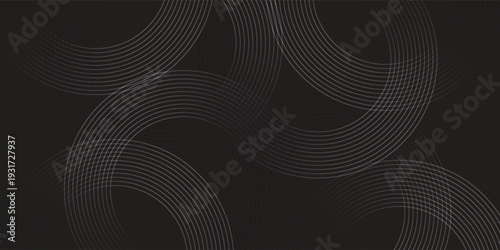 Abstract black background with circle lines pattern. Black metal lines texture. Modern shiny black and gray gradient lines creative design. Suit for wallpaper, backdrop, banner, poster.