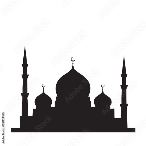 Grand Mosque Silhouette Vector Illustration with Multiple Domes
