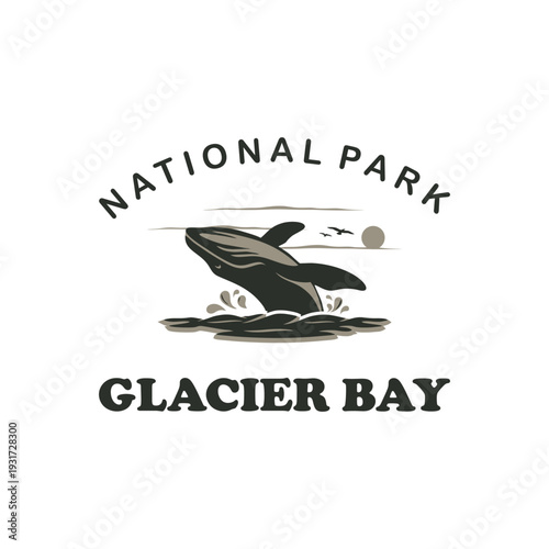 Classic Humpback Whale Logo Vector Illustration Design in Glacier Bay National Park