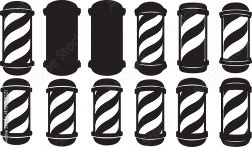 Barber pole icons in black and white colors illustration