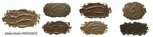 Foto Brown mud smears set, isolated wet soil strokes, textured clay splats, dirty ground streaks, earthy muck dollops, organic garden silt swatches, compost PNG