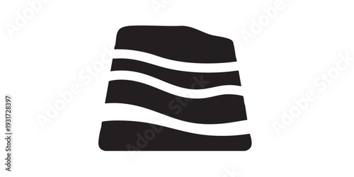 Minimal flat vector icon representing geological strata layers, simple solid black silhouette, clean monochrome design, isolated on white background.
