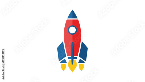 Red and Blue Rocket Launching with Fiery Exhaust