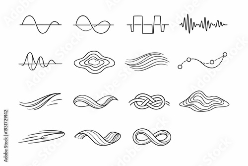 Generation vector curve ribbon knot trail wave image frequency simple icon motion