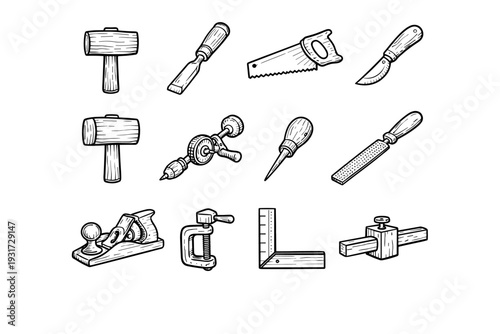 Knife icon simple plane marking clamp chisel vector wood generation carving square