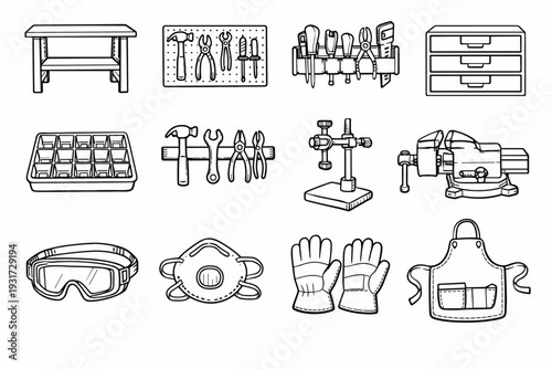 Drawer workbench rack clamp simple gloves vector safety wall icon generation image