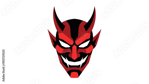 Scary Red Devil Face with Horns and Sharp Teeth - Evil Character Icon