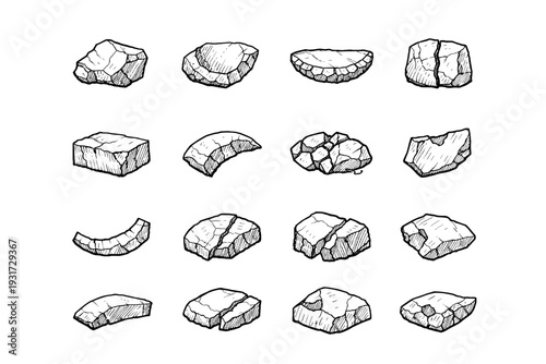 Rock vector scar flinty icon arc chipped simple contour rim quarry generation