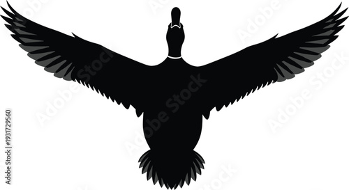 Flying Goose Bird Silhouette Vector Illustration with Spread Wings, Wildlife Animal Shape in Minimal Black Nature Graphic Design Style