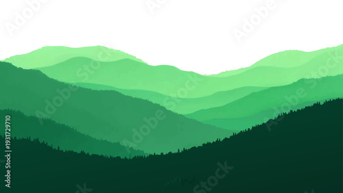Vector Serene Illustration Of Layered Green Mountains, Evoking Tranquility and Vastness