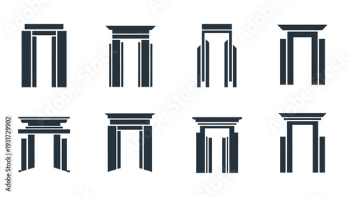 Set of Architectural Doorway Icons: Ancient Gates, Arches, and Portals