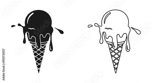 A delicious scoop of ice cream melting quickly in a classic waffle cone, suggesting a warm day.