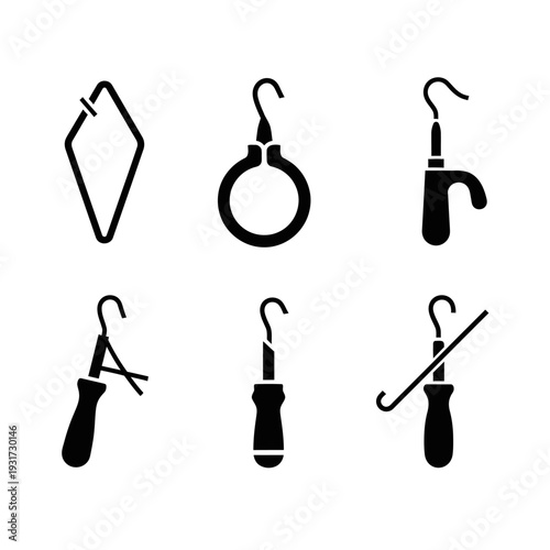Set of Black Icons Representing Locksmith Tools and Security Devices